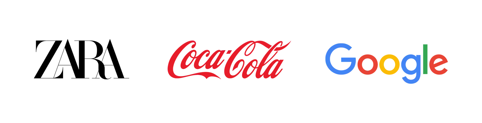 Logos actuales de ZARA, Coca-Cola y Google