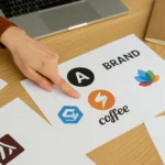 Diferentes tipos de logos impresos sobre papel para representar identidad de marca