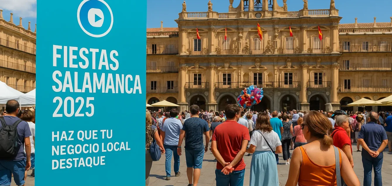 Vista general de la Plaza Mayor de Salamanca con ambiente festivo