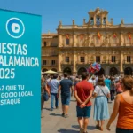 Vista general de la Plaza Mayor de Salamanca con ambiente festivo