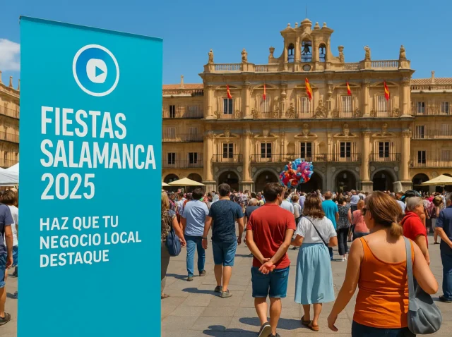 Vista general de la Plaza Mayor de Salamanca con ambiente festivo
