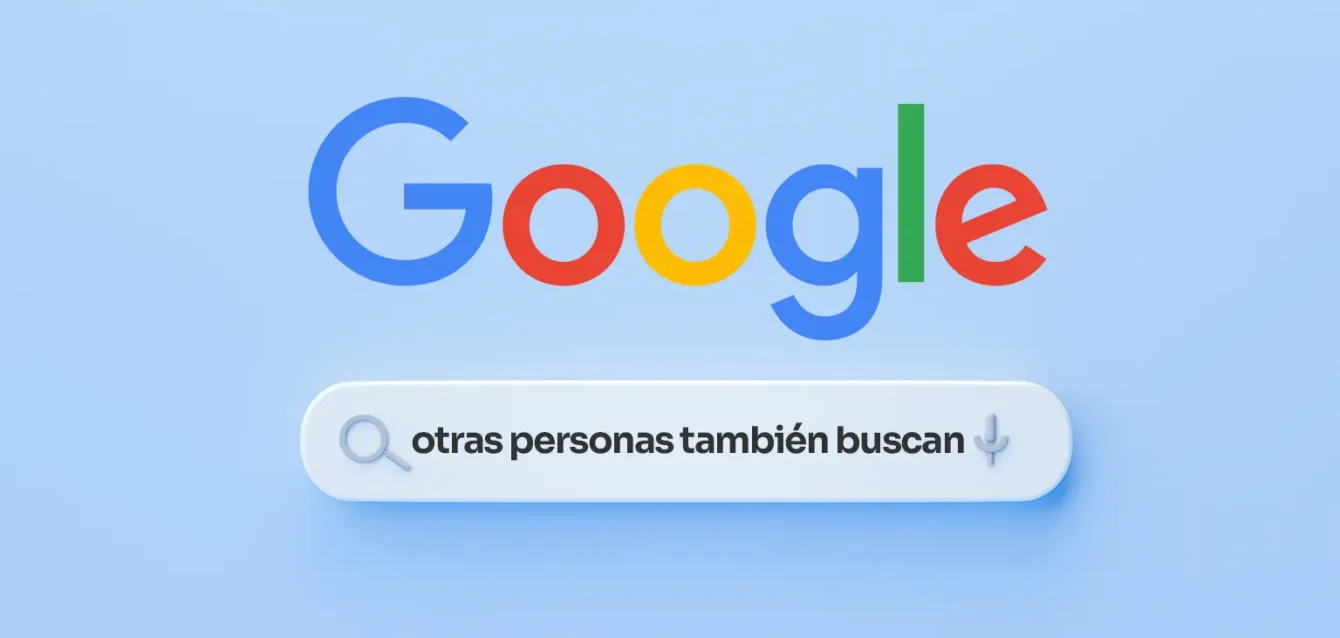 Ilustración del buscador de Google con la frase “otras personas también buscan” destacada en la barra de búsqueda.