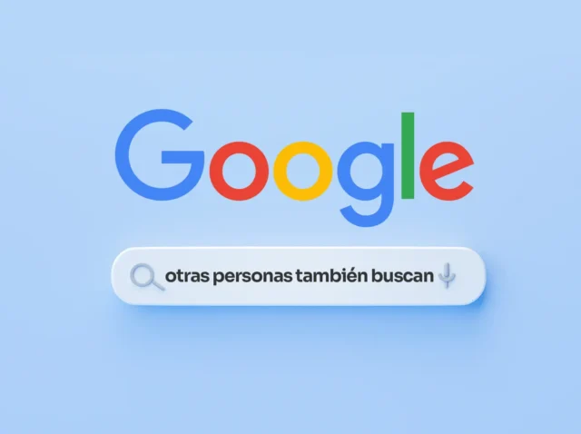 Ilustración del buscador de Google con la frase “otras personas también buscan” destacada en la barra de búsqueda.