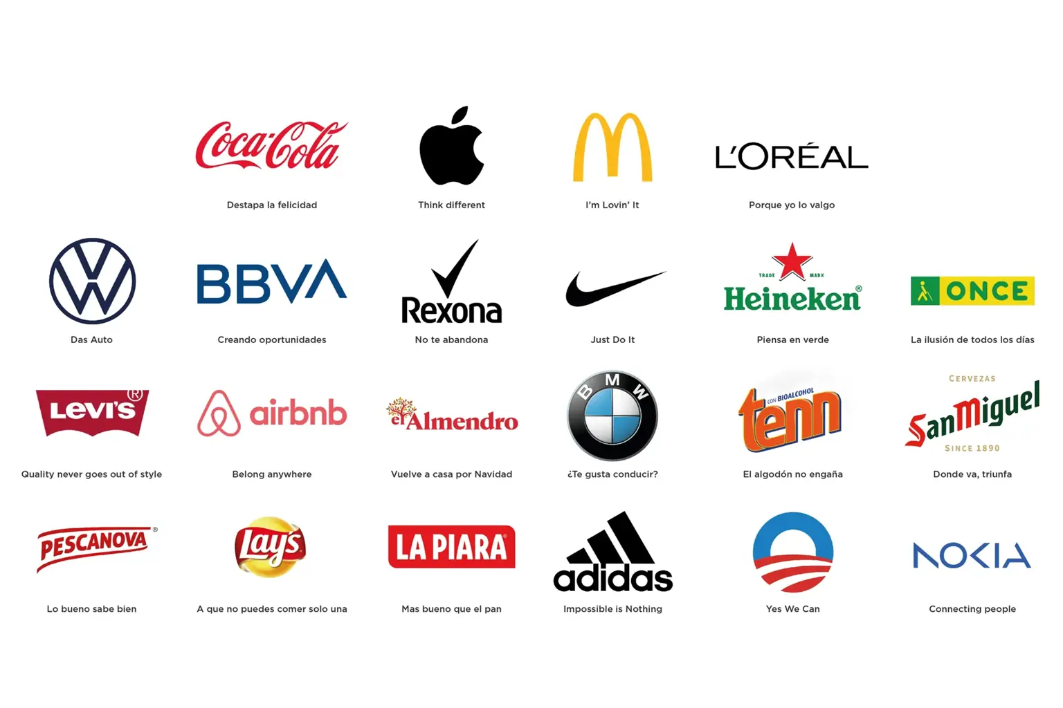 Slogans de marcas famosas como Coca-Cola, Nike, McDonald’s, BBVA o Apple