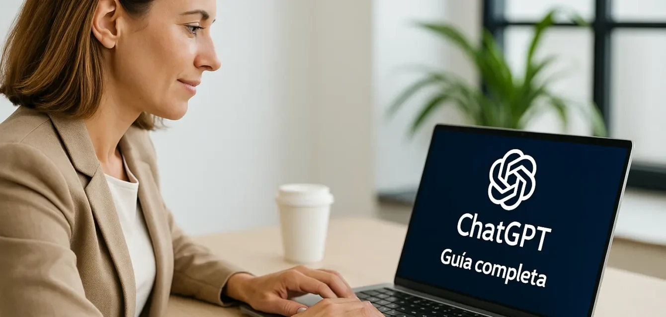 Persona utilizando Chat GPT en un portátil para mejorar su productividad diaria