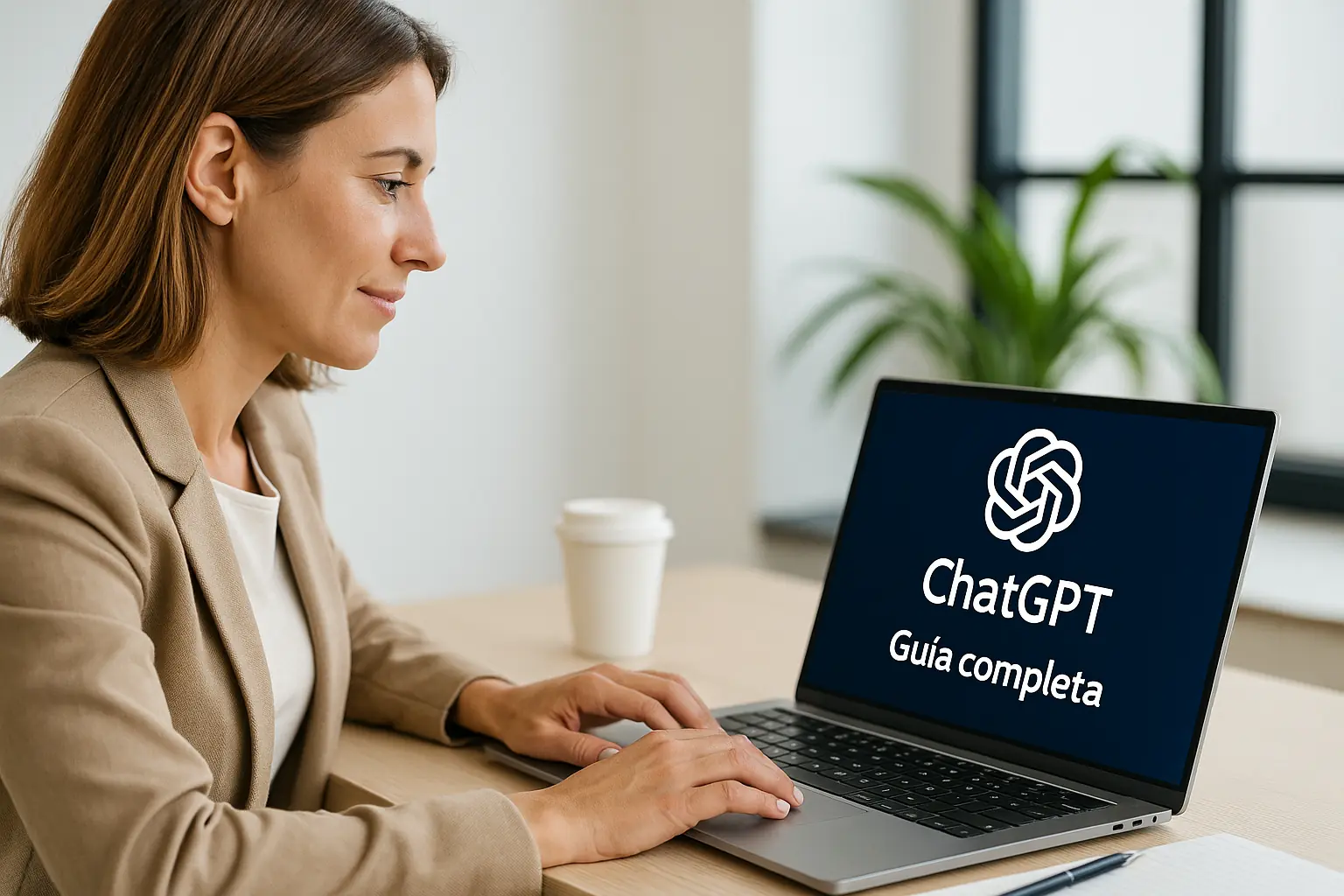 Persona utilizando Chat GPT en un portátil para mejorar su productividad diaria