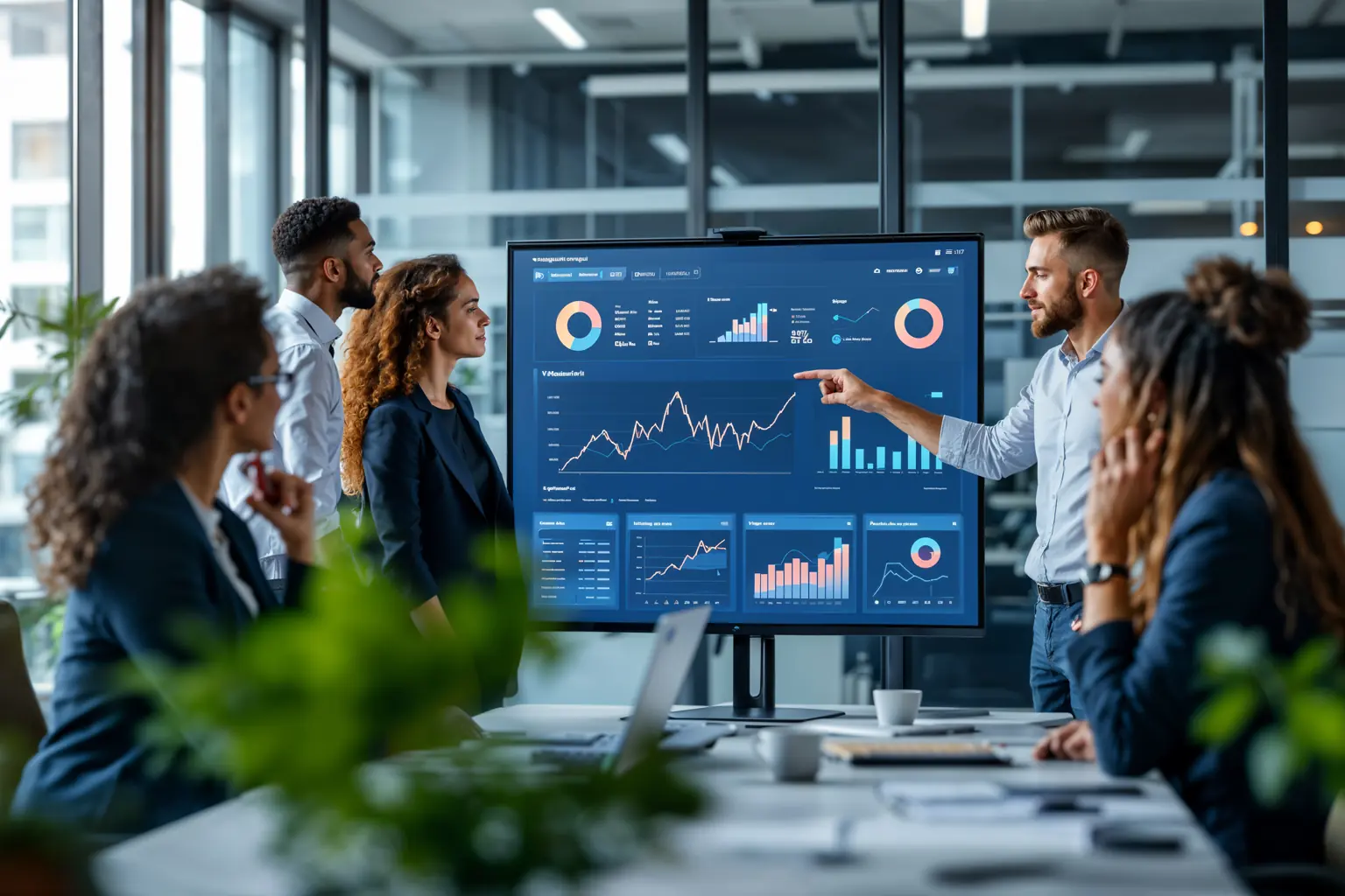 Equipo profesional analizando resultados de auditoría SEO en una empresa.