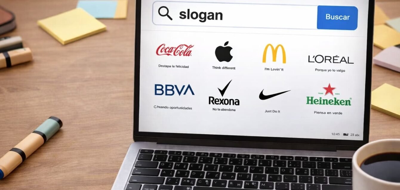 Slogan en la pantalla de un ordenador con ejemplos