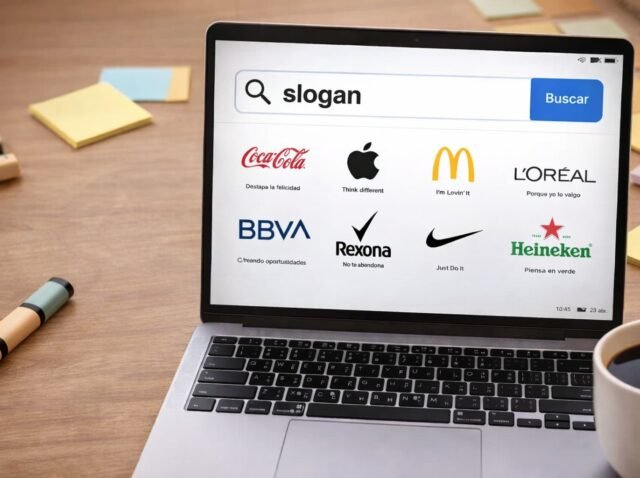 Slogan en la pantalla de un ordenador con ejemplos