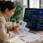 profesional analizando datos de marketing con inteligencia artificial en ordenador portátil