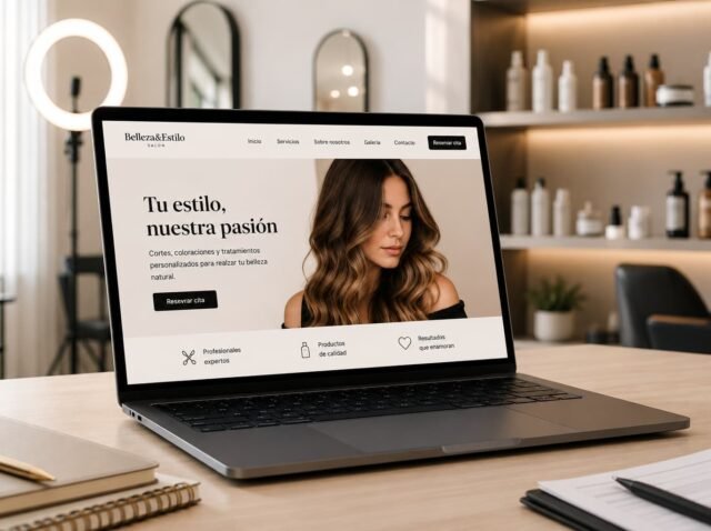 Landing page de peluquería en un portátil para captar clientes online
