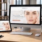 Diseño web responsive mostrado en ordenador, tablet y móvil con una web de estética adaptada a distintos dispositivos